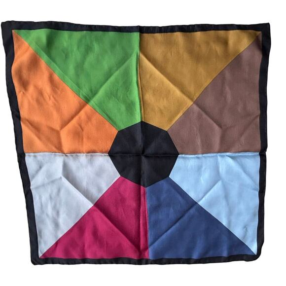 Colorful Italian silk scarf bag tie neckerchief color block 18" square by Ashear - Picture 5 of 6